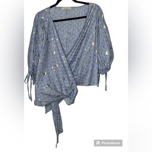 Solitaire Butterflies Wrap Around Cropped Top Sz Med